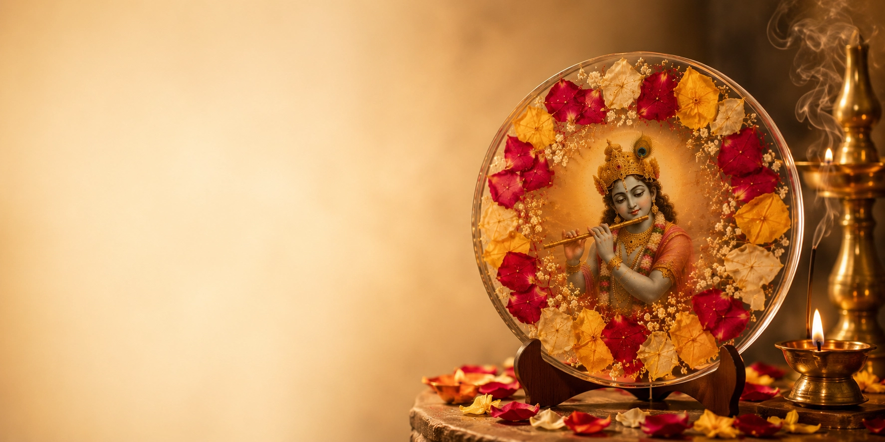 Handcrafted resin frame preserving temple flowers