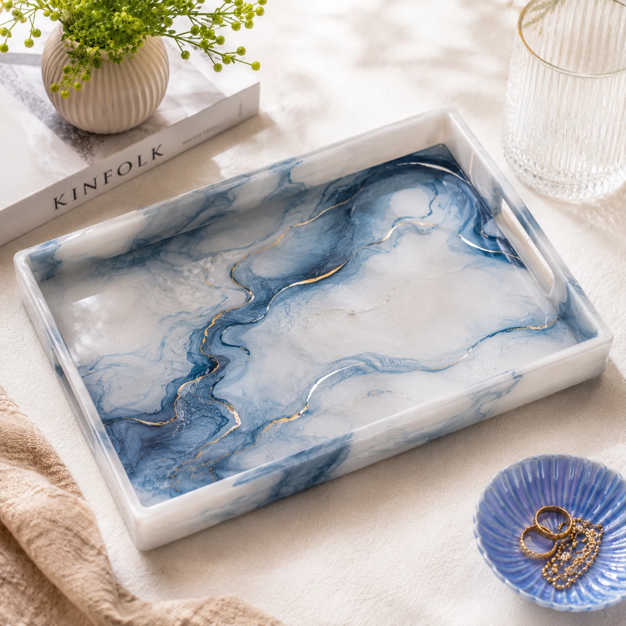Marble Epoxy Tray — handcrafted resin art by ResinKriti